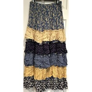 Vintage Lucia Lukken Tiered Ruffle Floral Broomstick Maxi Skirt Womens M Long